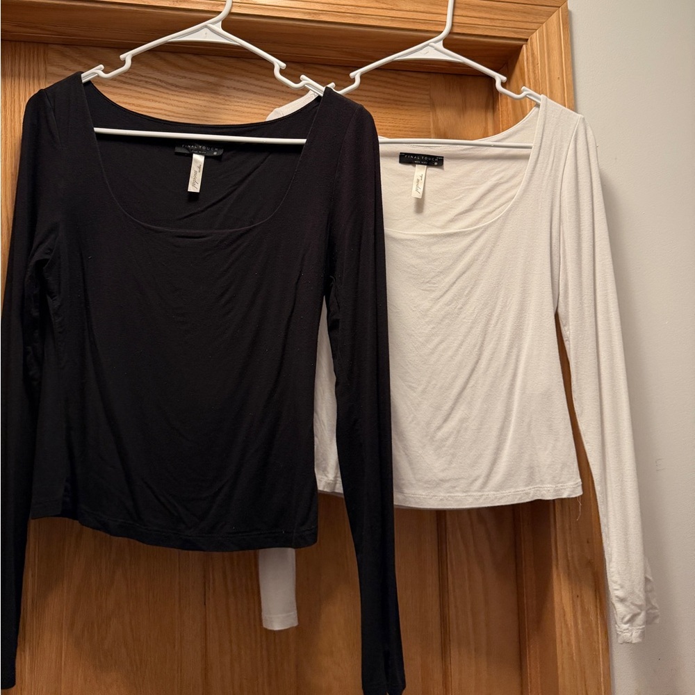 Final Touch Black & White Long-Sleeve Scoop Neck Top Bundle